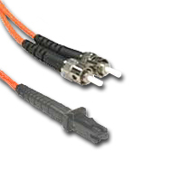MTRJ to ST multimode fiber optic cable, designed for high-speed data transmission.