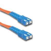 Multimode fiber optic cable with SC to SC connectors, showcasing detailed connector design.