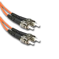 ST to ST multimode fiber optic cable with clear labeling on connectors.