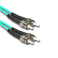 ST to ST OM3 multimode fiber optic patch cable, standard configuration.