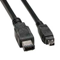 FireWire 6-pin to 4-pin cable, another angle showing connectors.