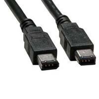 FireWire 6-pin to 6-pin cable for high-speed data transfer.