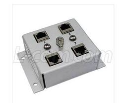Indoor 2-port lightning surge protector for network cables.