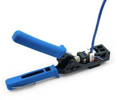 Keystone crimping tool for creating custom network connections.