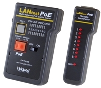LAN tester with Power over Ethernet (PoE) capability for network troubleshooting.