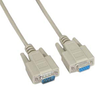 Serial cable DB9M to DB9F with one connector for direct device communication.