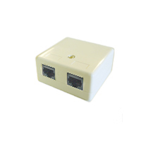 Beige surface mount keystone RJ45 connector for two ports.