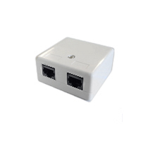 White surface mount keystone RJ45 connector for two ports.