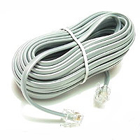 Telephone patch cable with clear connectors for easy use.
