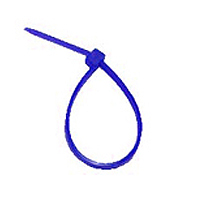 Blue nylon tie, designed for cable organization and bundling.