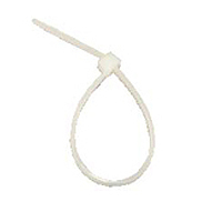 Clear nylon tie for cable organization, useful in various applications.