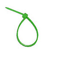 Green nylon tie for cable management, useful in various settings.