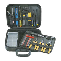35-piece toolkit for network installation including various tools and accessories.