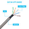Cat 6a patch cable, unshielded, outdoor, armored, 3 ft, 10G, with snagless boots.