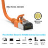 Cat 8 SlimLine patch cable, shielded, 6 inch, 40G, with snagless boots, orange color.