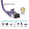 Cat 8 SlimLine patch cable, shielded, 6 inch, 40G, with snagless boots, purple color.