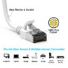 Cat 8 SlimLine patch cable, shielded, 6 inch, 40G, with snagless boots, white color.